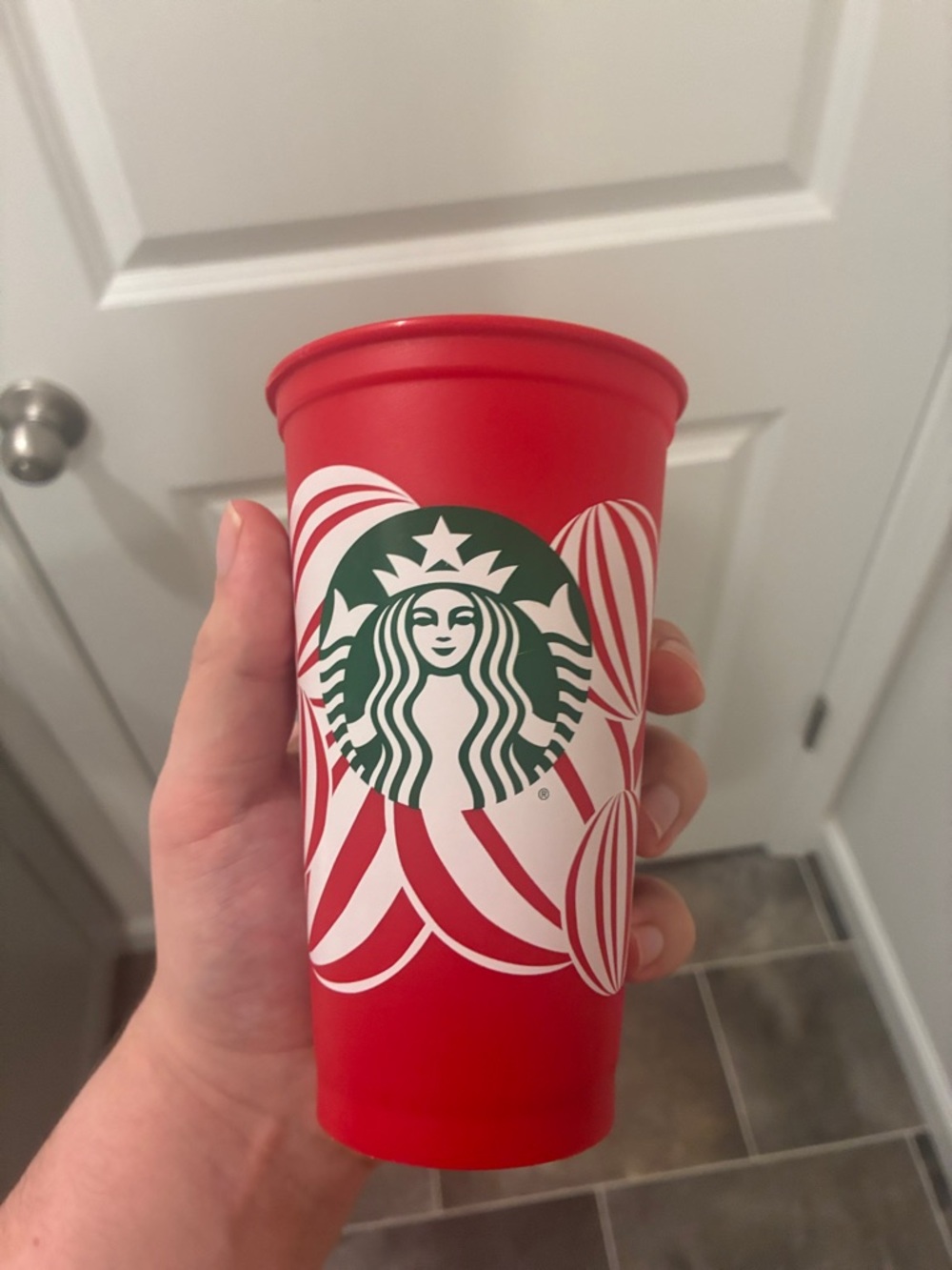 Starbucks Red and Green Holiday Cup with White Pattern I do have the lid